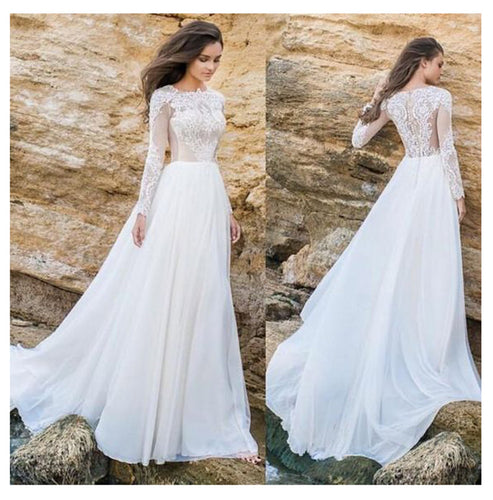 Long Sleeve Lace Satin Wedding Dress