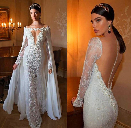 Lace Mermaid Wedding Dresses With Cape