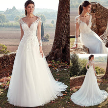 Load image into Gallery viewer, Tulle V-neck Wedding Dresses With Back Lace Long Sleeves