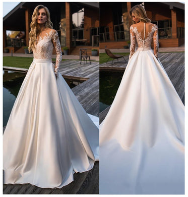 Sexy Long Sleeves Satin Wedding Dress
