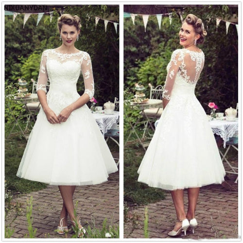 50's Style Short Lace Beach Wedding Dresses