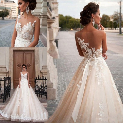 Transparent Lace V-neck Wedding Dress